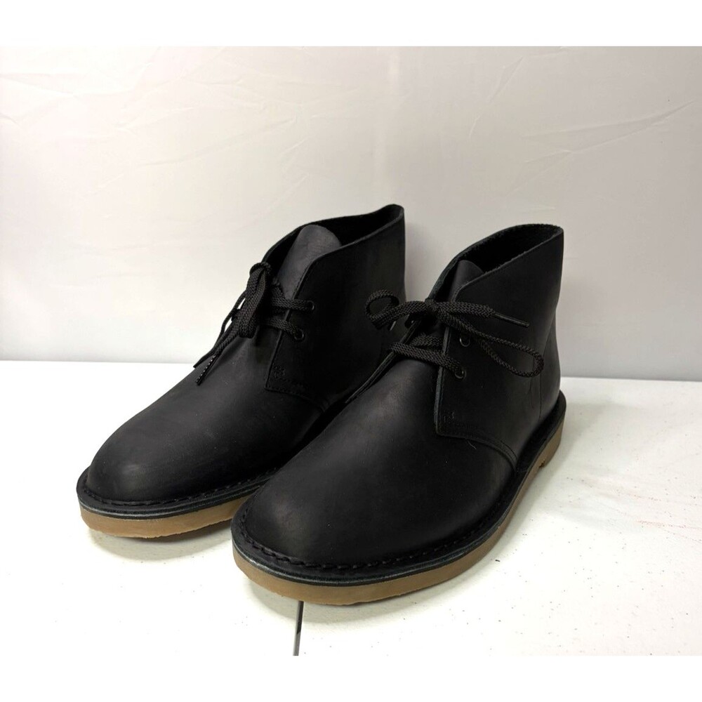 Clarks Bushacre 3 Black Leather Chukka Boots Men's Size 10 Wide New